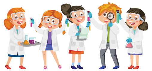 Scientist kids doing chemical experiment