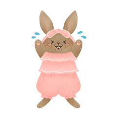 かわいい洋服を着たウサギ　絵本風手描きイラスト素材
