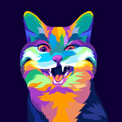 colorful cat surprised in pop art style. vector illustration