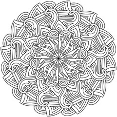 Meditative mandala with striped triangles and swirls for creativity