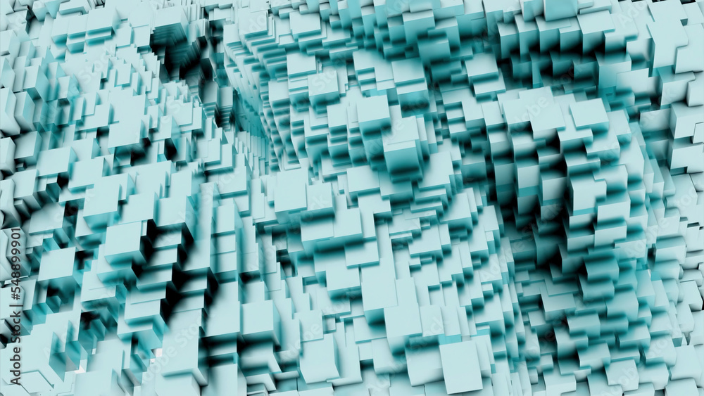 Poster moving stream of squares in matrix. design. 3d cubes move quickly in flow of virtual space. error wi