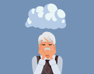 Sad Old Man Feeling Depressed Vector Concept Illustration. Elderly person feeling alone suffering from depression after retirement
