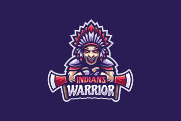 Indian Warrior mascot logo.
Indian warrior ready to fight holding his weapon