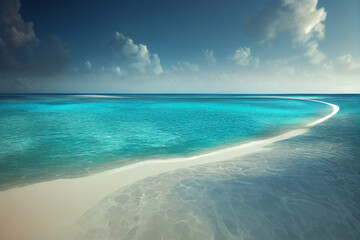 Tropical paradise island, Sky meeting the Beach, Blue sea 