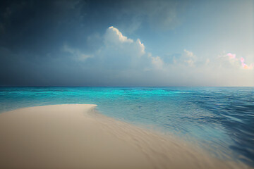 Fototapeta na wymiar Tropical paradise island, Sky meeting the Beach, Blue sea 