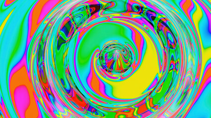 Fototapeta na wymiar Colorful liquid moves in circular waves. Design. Acidic paints shimmer in moving liquid. Beautiful bright colors in liquid moving in wave circles