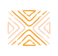 Ethnic colorful ornament. Cross made of yellow minimalistic triangles. Stylish logotype for company or organization, branding. Aesthetics, beauty and elegance. Cartoon flat vector illustration