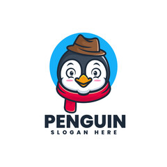 Vector Logo Illustration Penguin Mascot Cartoon Style.