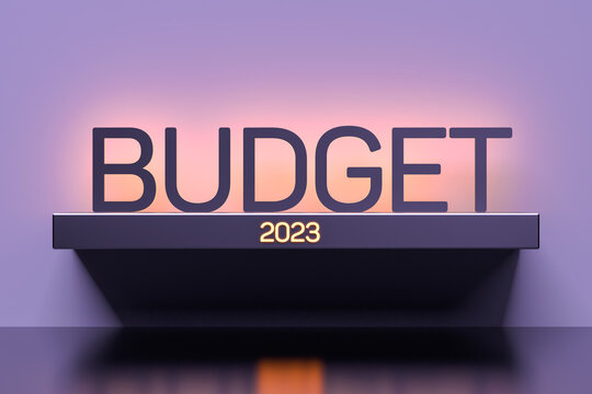 BUDGET 2023 concept. 2023 budget text with highlight. Financial concept, wallpaper. 3D render.
