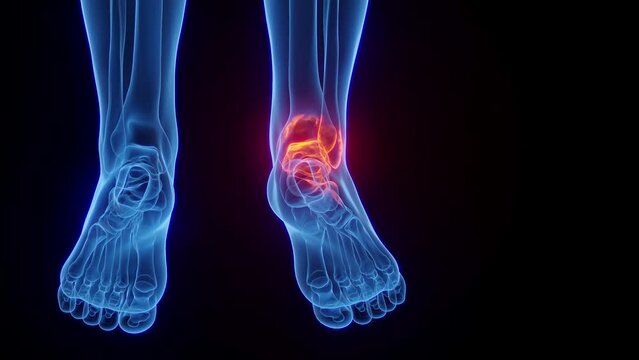 3D rendered Medical Animation of a man's inflamed left ankle joint