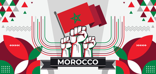 Morocco national day banner with flag colors theme background and geometric abstract retro modern green red design. Moroccan people. Sports Games Supporters Vector Illustration.