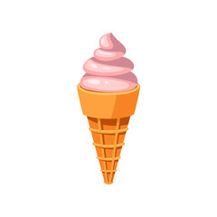 Realistic ice cream cartoon illustration. Delicious ice cream cone. Junk food, unhealthy diet concept