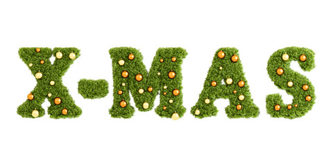 Christmas wreath in the shape of text X-MAS isolated on white