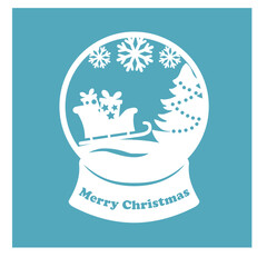 Snow globe inside with a winter landscape and a sleigh with gifts. Merry Christmas design. Silhouette. For laser cutting and plotter.
