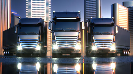 Obraz na płótnie Canvas Trucks in the City 3D Illustration