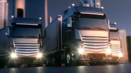 Trucks in the City 3D Illustration