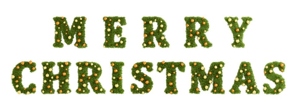 MERRY CHRISTMAS text christmas wreath isolated on white