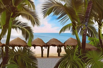 Fototapeta premium Tropical palm trees in the beach