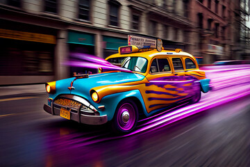 Fototapeta na wymiar colorful cars running through the streets