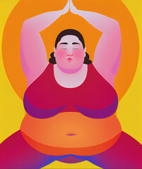 Fat woman doing yoga illustration