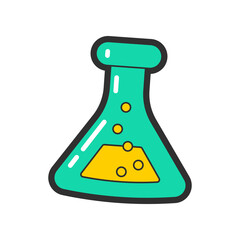 Trendy fashion patch or badge of flask with liquid illustration. Cute flask sticker. Style, embroidery concept