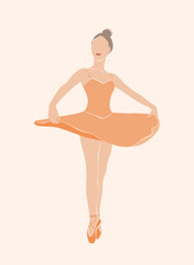 Abstract poster with ballerina in tutu and pointe shoes in pastel colors. Modern ballet dancer isolated vector drawing.