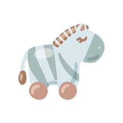 Nursery toy zebra on wheels in Boho style vector illustration. Toy zebra for newborn babies isolated on white background. concept