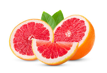 Grapefruit with leaves isolated on transparent png