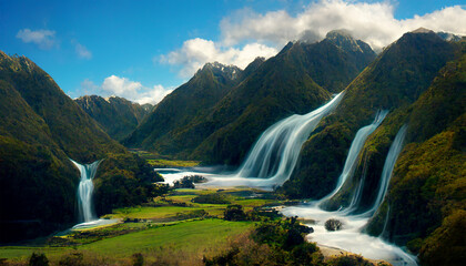 Fototapeta na wymiar Beautiful mountain waterfalls in forest