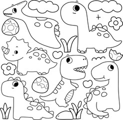 Dinosaur coloring page for kids, Vector illustration