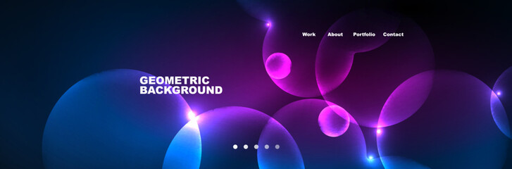 Shiny neon circles and bubbles, dark abstract background with blurred magic neon light, wallpaper design