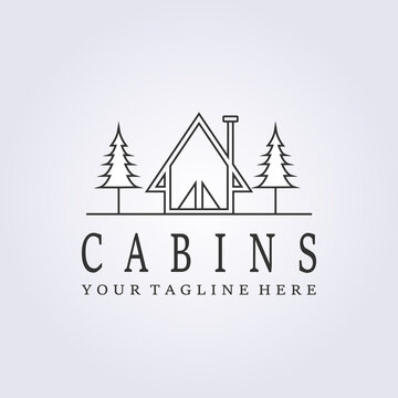 emblem simple line cabin logo vector illustration design