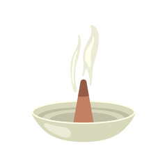 Incense cone on plate for house vector illustration. Cute home diffusers with flower scent isolated on white background. Aromatherapy, relaxation, comfort concept.