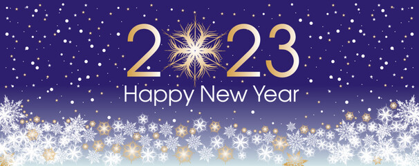 Fototapeta na wymiar 2023 Happy New Year card template. Design patern snowflakes gold and blue color.