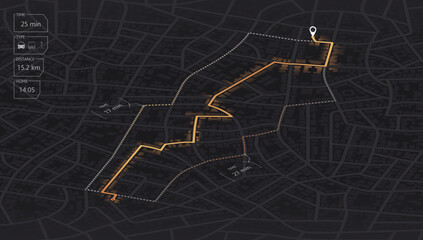 Gps map navigation to own house. View from above the map buildings. Detailed view of city. Decorative graphic tourist map City top view. Abstract background. Flat style, Vector, illustration isolated.