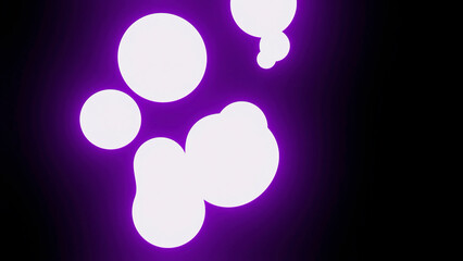 Dark background with blots. Design.Bright white dense spots in the animation connect and disconnect and are highlighted with a purple hue.