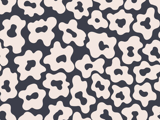 Abstract flowers or leopard texture by beige and grey seamless pattern vector. Hand-drawn abstract neutral surface design with spots. Hand-drawn natural seamless pattern with waved flowers