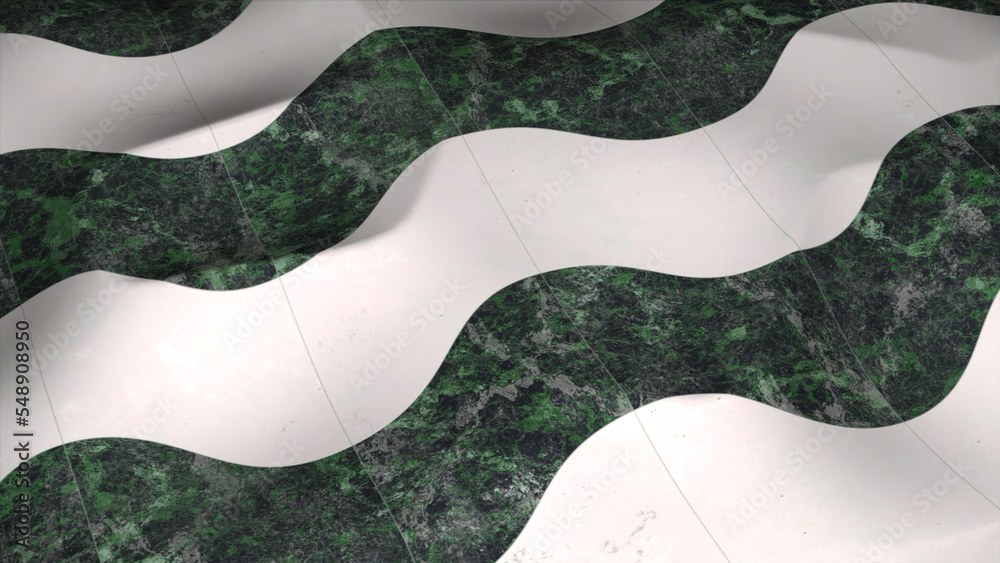 Poster patterned floor moves in waves. motion. tiled floor with geometric pattern moves in waves. 3d floor 
