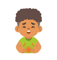 a black boy V.2 get a stomachache. illustration cartoon character vector design on white background. kid and health care concept.