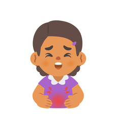 a black girl get a stomachache. illustration cartoon character vector design on white background. kid and health care concept.