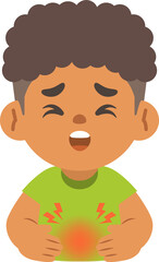 a black boy V.2 get a stomachache. illustration cartoon character vector design on white background. kid and health care concept.