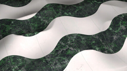 Patterned floor moves in waves. Motion. Tiled floor with geometric pattern moves in waves. 3D floor with texture and pattern moves in wavy ripples