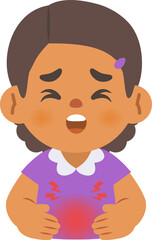 Obraz premium a black girl get a stomachache. illustration cartoon character vector design on white background. kid and health care concept.