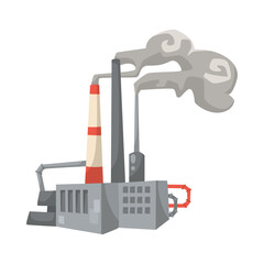 Industrial building with emissions vector illustration. Cartoon drawing of factory with smoke as source of outdoor air pollution isolated on white background. Environment, ecology concept