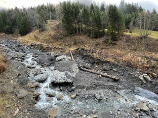 Wild alpine stream Tellerbach in the Calfeisental valley and in the UNESCO World Heritage Tectonic Arena Sardona (UNESCO-Welterbe Tektonikarena Sardona), Vättis - Switzerland (Schweiz)