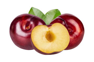 Cherry plum with leaf isolated on transparent png