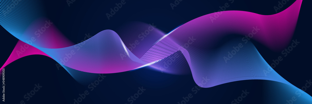 Wall mural abstract red blue and pink purple gradient wave particle background. flow wave with line landscape. 