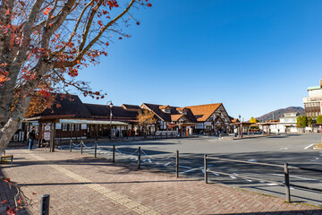 山梨県の河口湖駅は富士山が見える鉄道の駅

