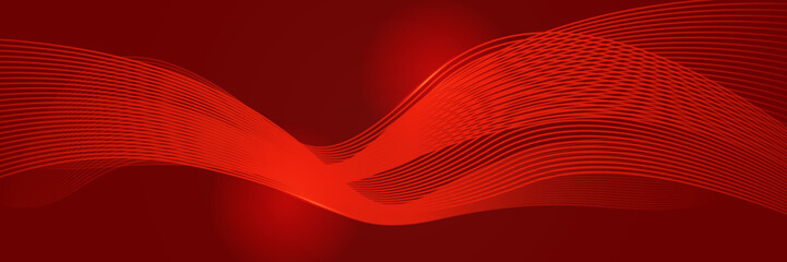 Minimal abstract background for technology presentation. Abstract luxury glowing lines curved overlapping on dark red background. Modern gradient flowing wave lines. Futuristic technology concept.