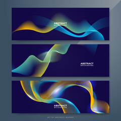 Blue yellow orange abstract background with glowing wave. Shiny moving lines design element. Modern gradient flowing wave lines. Futuristic technology concept. Vector illustration